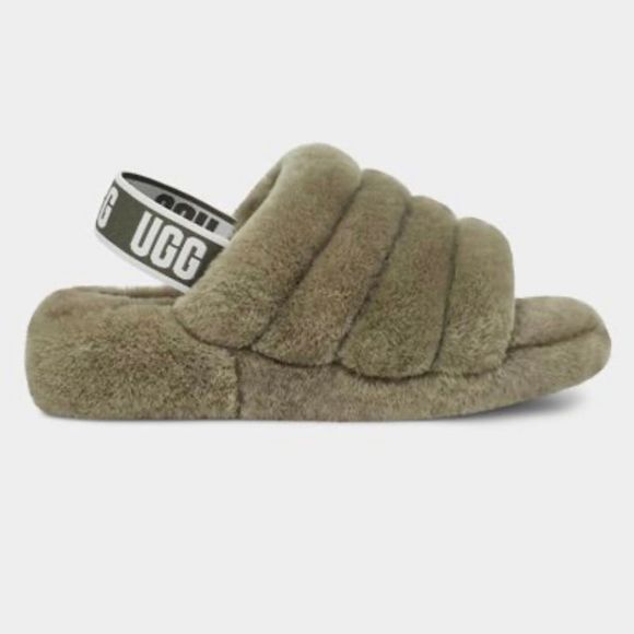 UGG Shoes - NWOB Ugg Fluff Yeah Shearling Slippers Slides Olive Green